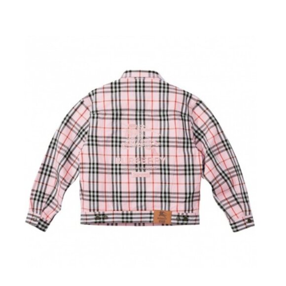 Supreme x Burberry Denim Trucker Jacket in Pink Nova Check Plaid Medium NWT - Picture 1 of 10